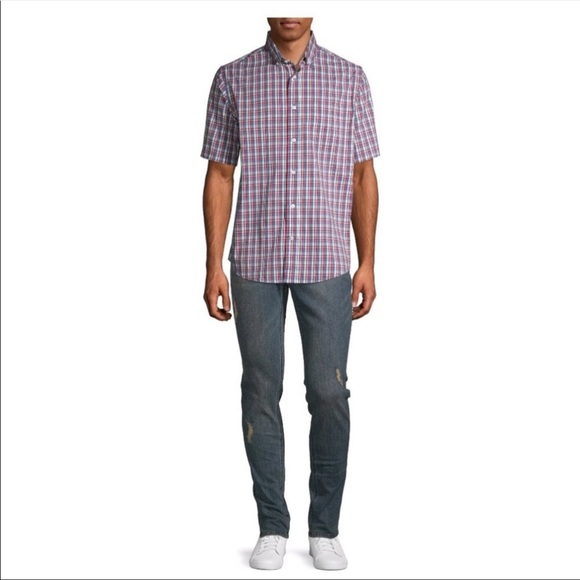 🆕George Men’s Plaid Poplin Short Sleeve Shirt - Picture 6 of 6